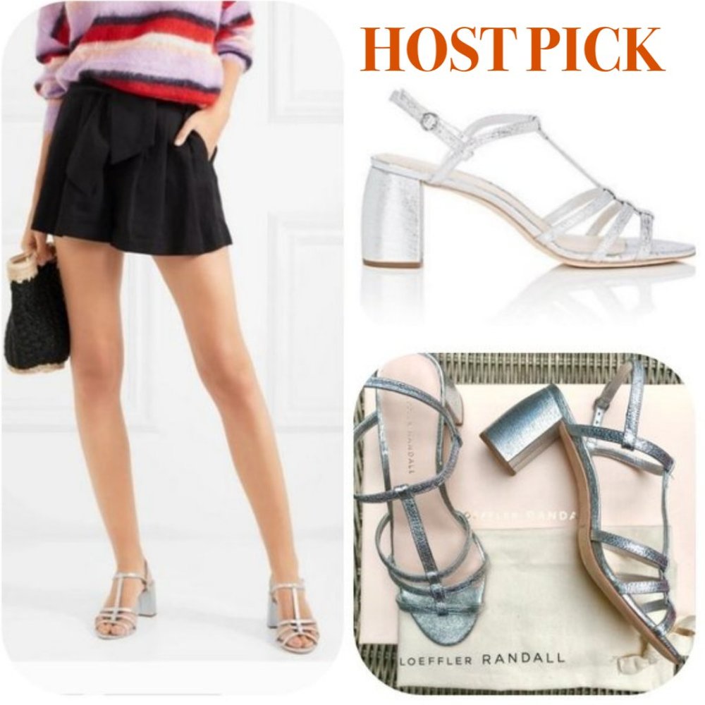 Loeffler Randall metallic crinkled-leather SANDALS